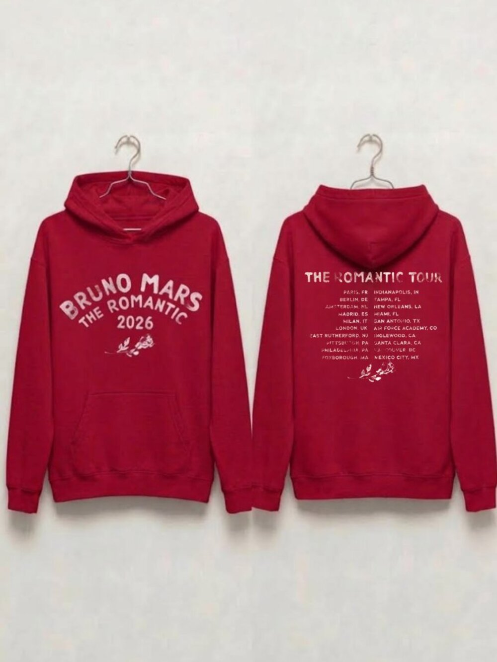 Bruno Mars The Romantic Tour Red Hoodie 2026 Concert